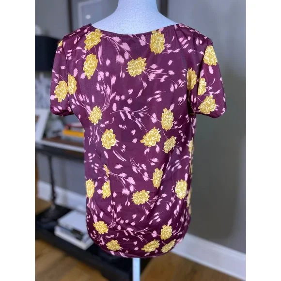 ModCloth Genuine Self Purple Short Sleeve Floral Blouse Women's Size Medium - Picture 6 of 8